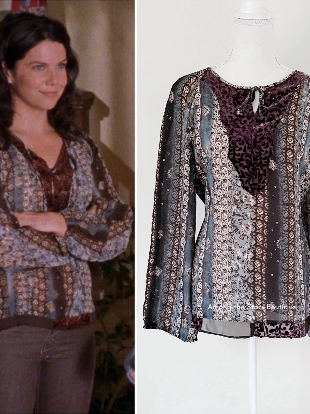 Very Rare Vintage Y2K Blue + Brown Blouse Alt. ASO Lorelai in Gilmore Girls